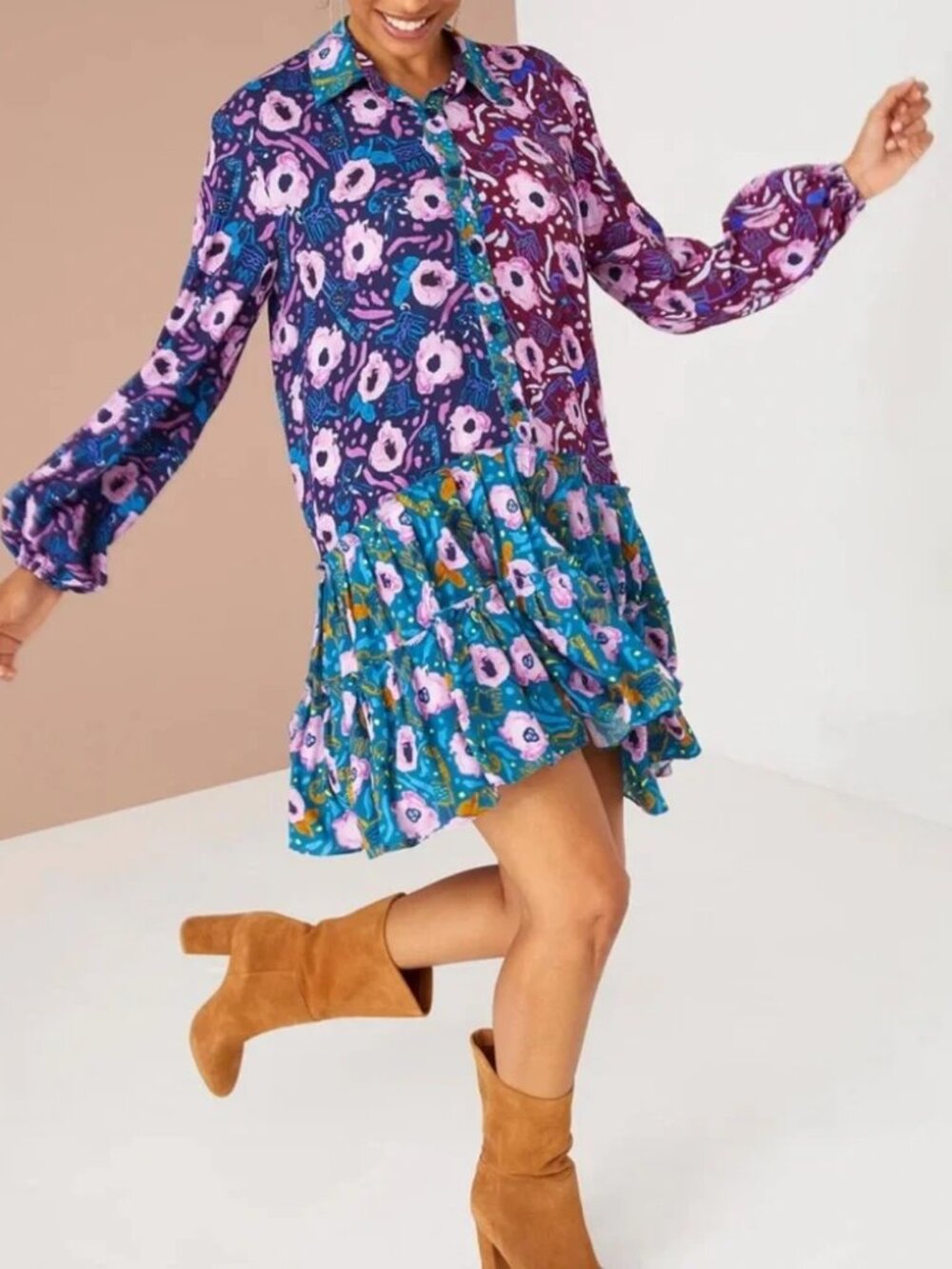 Alivia Elizabeth Dress S Pinata Posies Navy Asymmetrical Boho